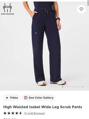 High Waisted Isabel Wide Leg Scrub Pants - Navy SMALL TALL